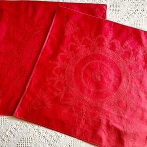 Unique Vintage Red Jacquard Decorative Napkins or Placemats - Set of 2